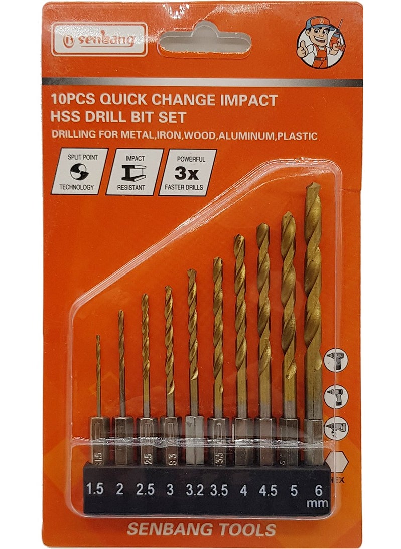 TiTi Bits Shank Hss Drill Bit Set 1/4" 10pcs 