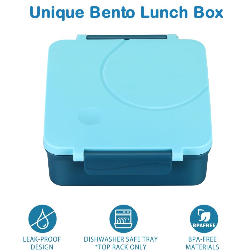 Howeemo Bento Lunch Box Set for Kids with 8oz Soup Thermo, Leak-Proof Lunch Containers with 4 Compartment, Kids Thermo Hot Food Jar and Insulated Lunch Bag for Kid to School-Blue - Image 2