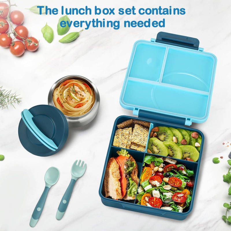 Howeemo Bento Lunch Box Set for Kids with 8oz Soup Thermo, Leak-Proof Lunch Containers with 4 Compartment, Kids Thermo Hot Food Jar and Insulated Lunch Bag for Kid to School-Blue - Image 3