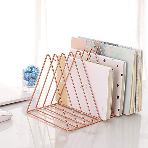 Sooyee 9 Slot Rose Gold Magazine Holder,Desktop File Sorter Organizer Triangle Bookshelf Decor Home Office - Image 1