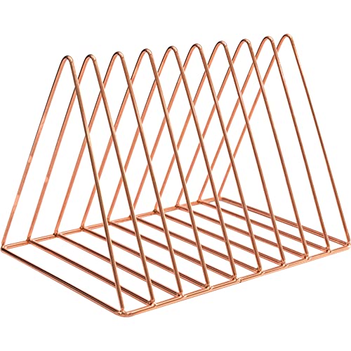 Sooyee 9 Slot Rose Gold Magazine Holder,Desktop File Sorter Organizer Triangle Bookshelf Decor Home Office - Image 5
