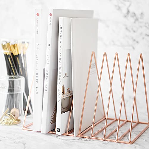 Sooyee 9 Slot Rose Gold Magazine Holder,Desktop File Sorter Organizer Triangle Bookshelf Decor Home Office - Image 4