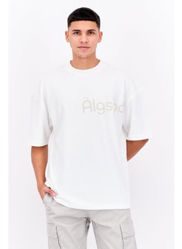 Algspar Men Crew Neck Short Sleeve Brand Logo T-Shirts, White  - Image 1
