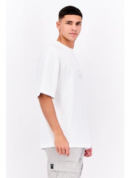 Algspar Men Crew Neck Short Sleeve Brand Logo T-Shirts, White  - Image 2