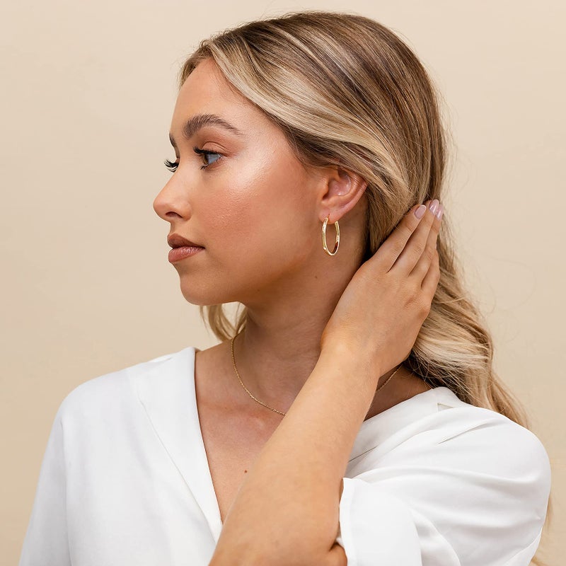 PAVOI 14K Gold Plated 925 Sterling Silver Post Lightweight Hoops | 20mm Pack White & Yellow Gold Hoop Earrings for Women - Image 4