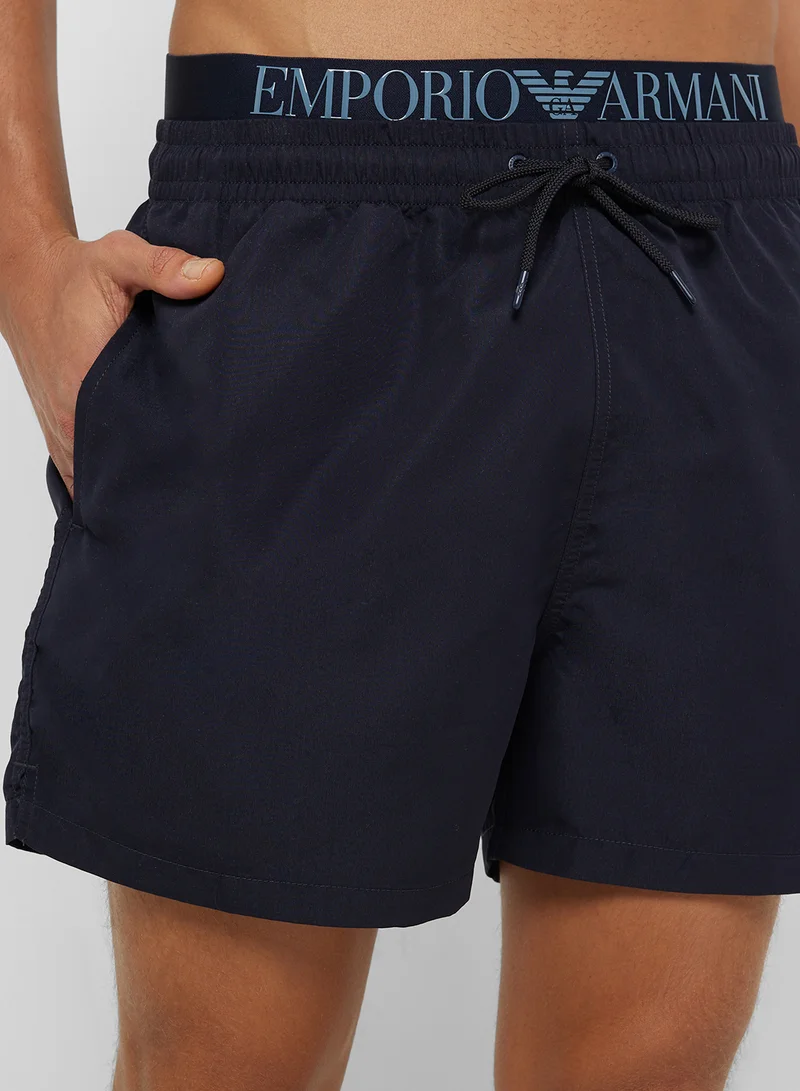 EMPORIO ARMANI Beachwear Logo  Drawstring Shorts