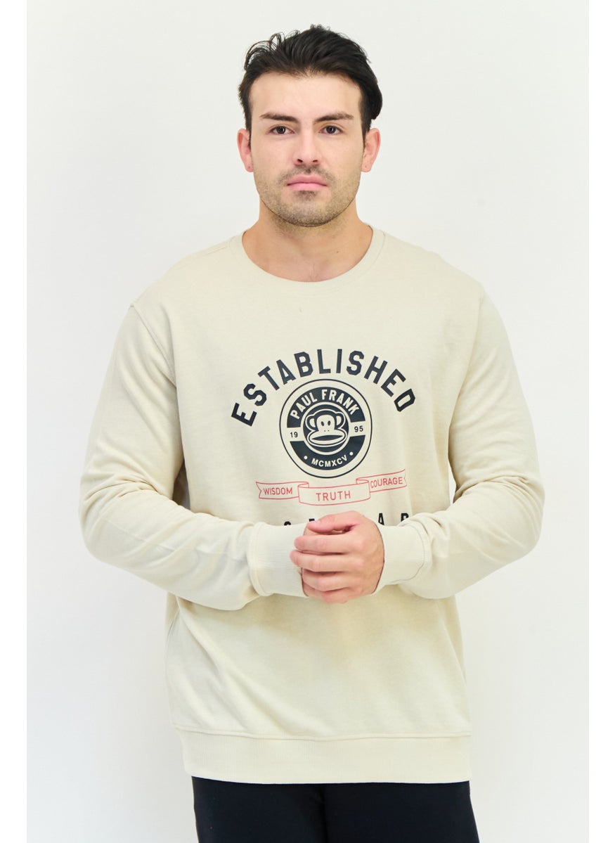 Paul Frank Men Crew Neck Long Sleeve Grpahic Print Sweatshirt, Beige  - Image 1