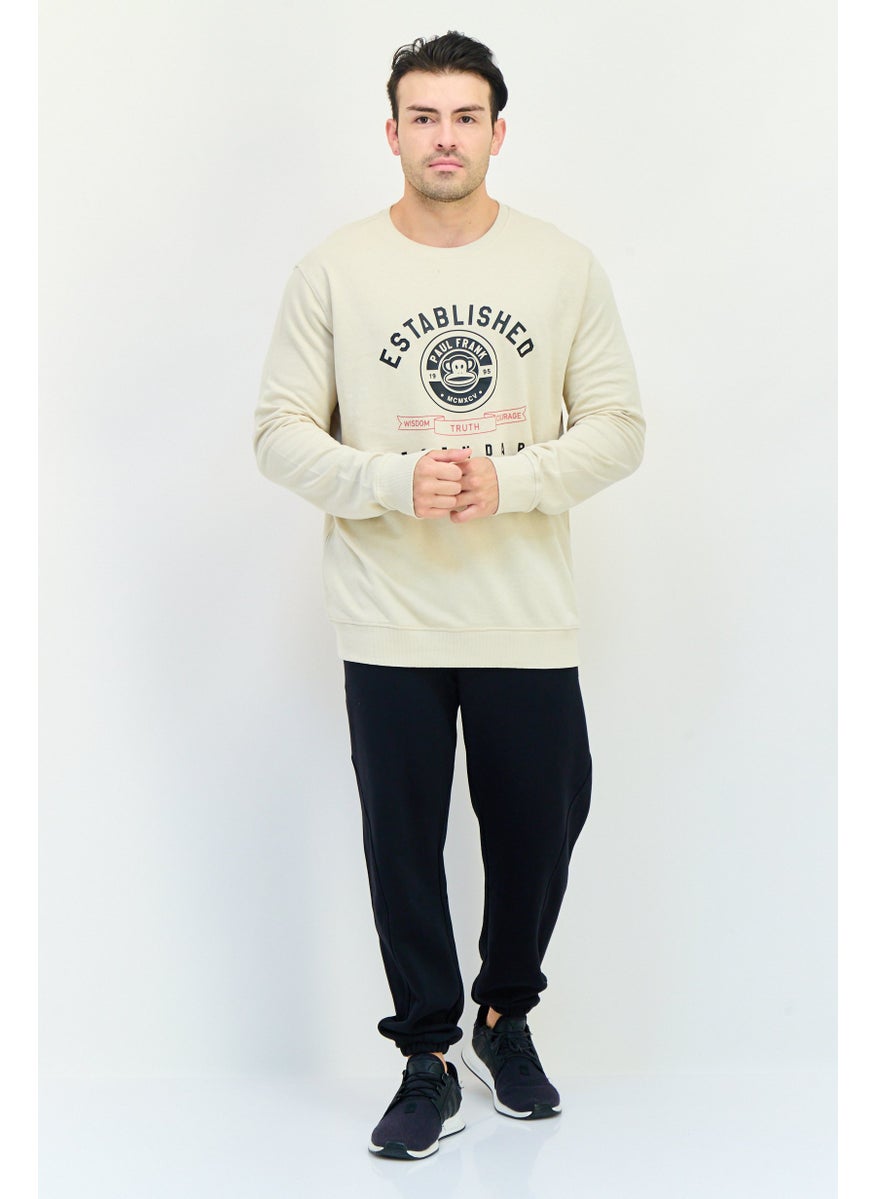 Paul Frank Men Crew Neck Long Sleeve Grpahic Print Sweatshirt, Beige  - Image 4
