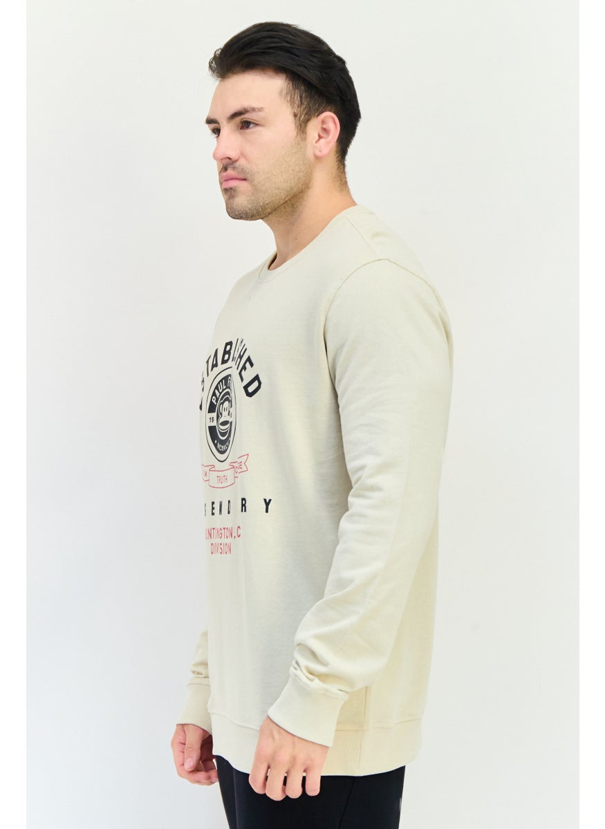 Paul Frank Men Crew Neck Long Sleeve Grpahic Print Sweatshirt, Beige  - Image 2