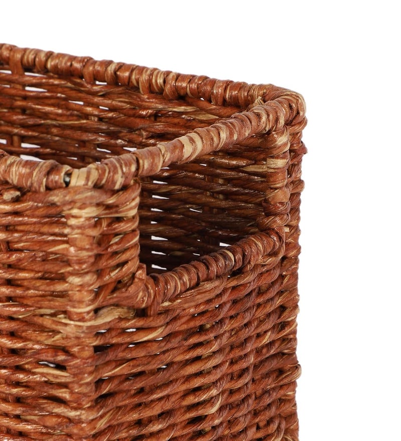 AKWAY Handmade Wicker Rectangular Shape Basket Bathroom Vanity Tray Wicker Kitchen Counter Top Storage Shelf Coffee Table Decorative Tray Cosmetic Organizer Display Holder 11 L X 45 W X 45 H - Image 3