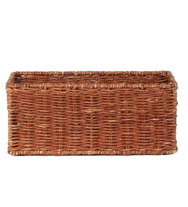AKWAY Handmade Wicker Rectangular Shape Basket Bathroom Vanity Tray Wicker Kitchen Counter Top Storage Shelf Coffee Table Decorative Tray Cosmetic Organizer Display Holder 11 L X 45 W X 45 H - Image 5