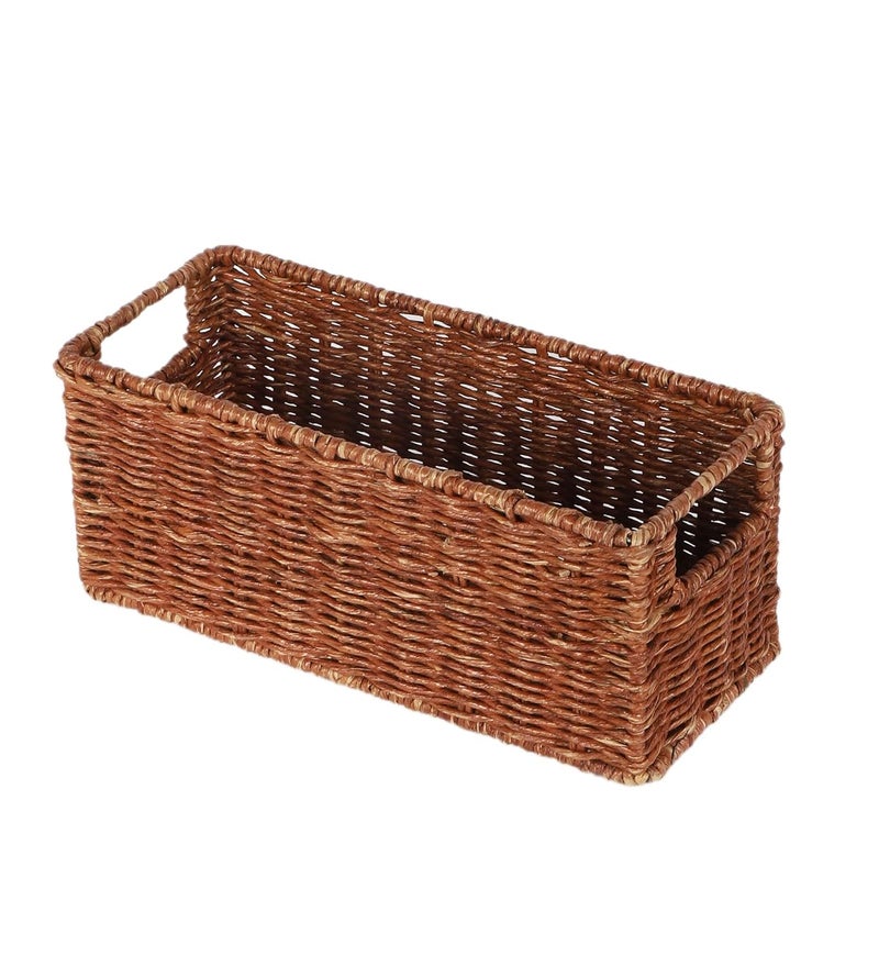 AKWAY Handmade Wicker Rectangular Shape Basket Bathroom Vanity Tray Wicker Kitchen Counter Top Storage Shelf Coffee Table Decorative Tray Cosmetic Organizer Display Holder 11 L X 45 W X 45 H - Image 2