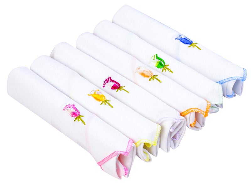 Uber World Women's Cotton Handkerchiefs (White and Multicolour, Medium) -2 x Pack of 6 =Total 12 Hankies - Image 2