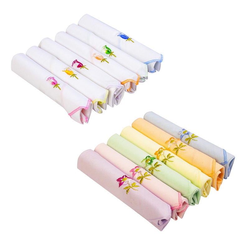 Uber World Women's Cotton Handkerchiefs (White and Multicolour, Medium) -2 x Pack of 6 =Total 12 Hankies - Image 3