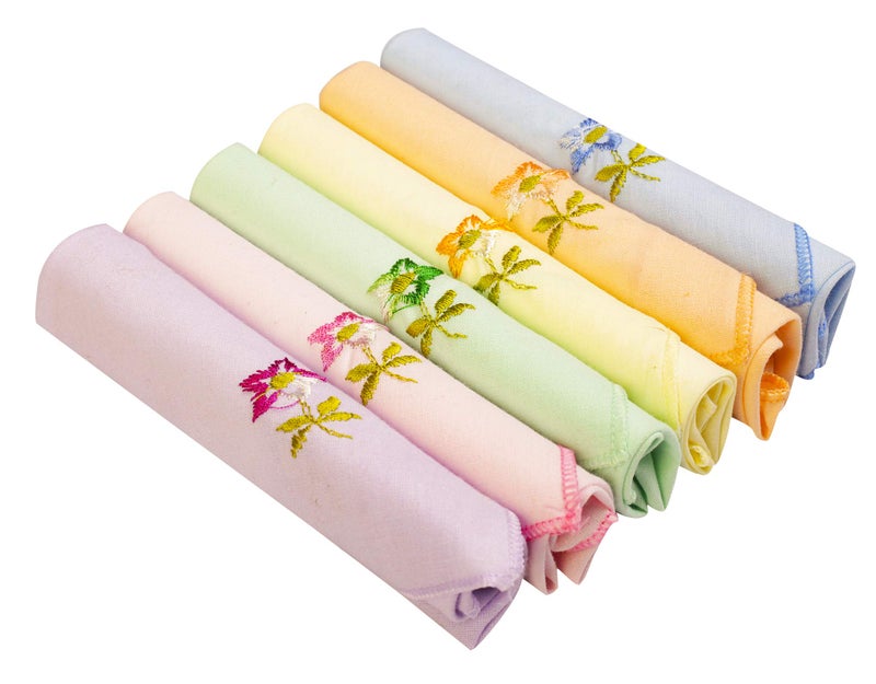 Uber World Women's Cotton Handkerchiefs (White and Multicolour, Medium) -2 x Pack of 6 =Total 12 Hankies - Image 4