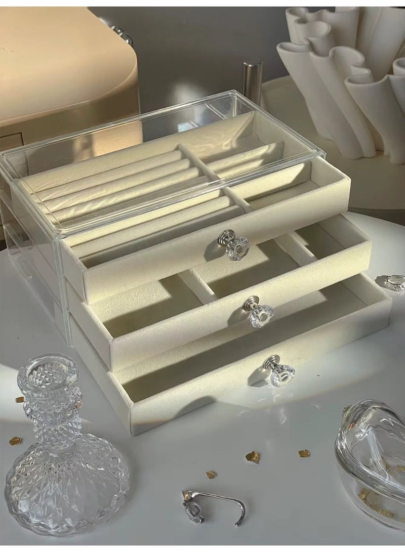 منظم مجوهرات اكريليك شفاف ببطانة قطيفة مع 3 أدراج وتصميم قابل للتكديس متعدد الوظائف للحلقان والخواتم والقلائد والساعات وغيرها - Image 5