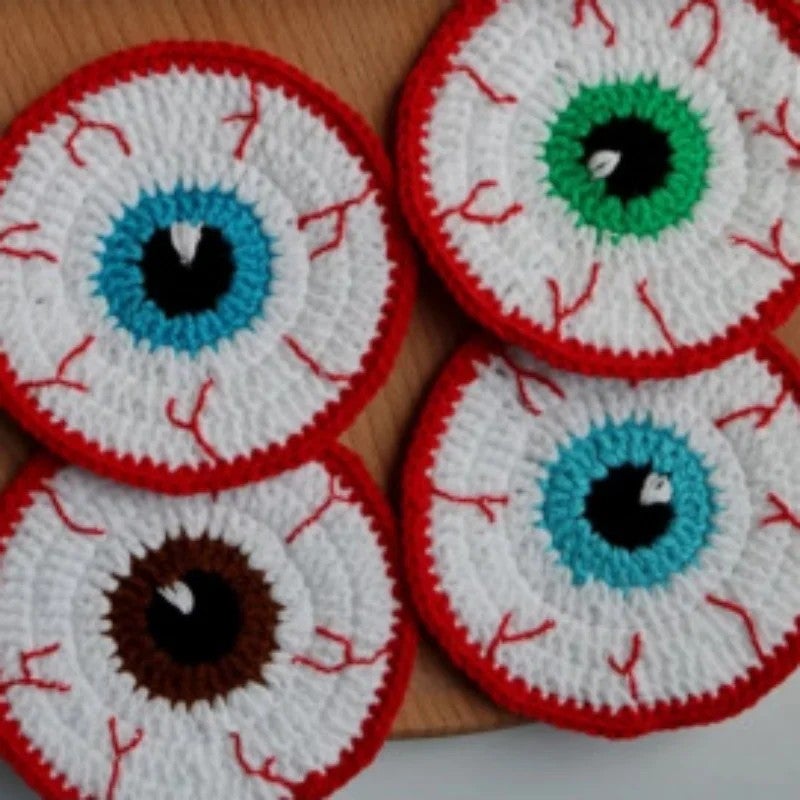 Y&D New European & American Cartoon Hand-Crocheted Funny Fashion Ghost Voodoo Doll Coasters – Unique Decorative Drink Coasters for Home, Party & Gift - Image 1