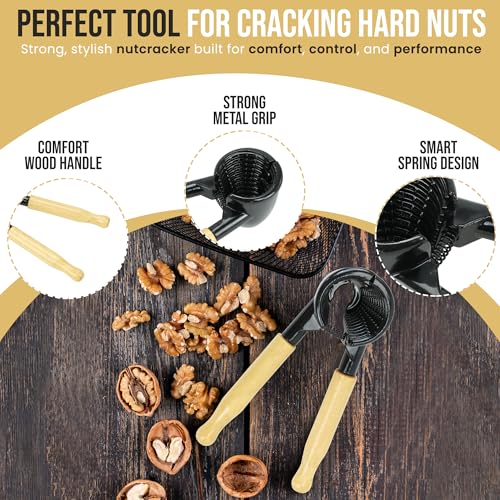 Iconikal Heavy Duty Metal Body Wood Handle Plier Nutcracker, Black & Maple - Easy Walnut Cracker for Pecans, Almonds Nuts - Image 3