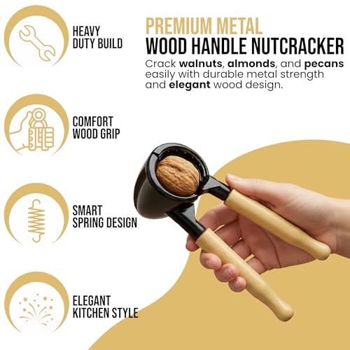 Iconikal Heavy Duty Metal Body Wood Handle Plier Nutcracker, Black & Maple - Easy Walnut Cracker for Pecans, Almonds Nuts - Image 2