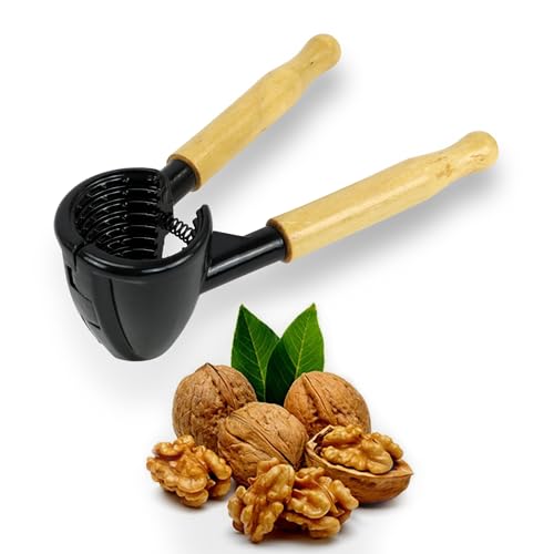 Iconikal Heavy Duty Metal Body Wood Handle Plier Nutcracker, Black & Maple - Easy Walnut Cracker for Pecans, Almonds Nuts - Image 1