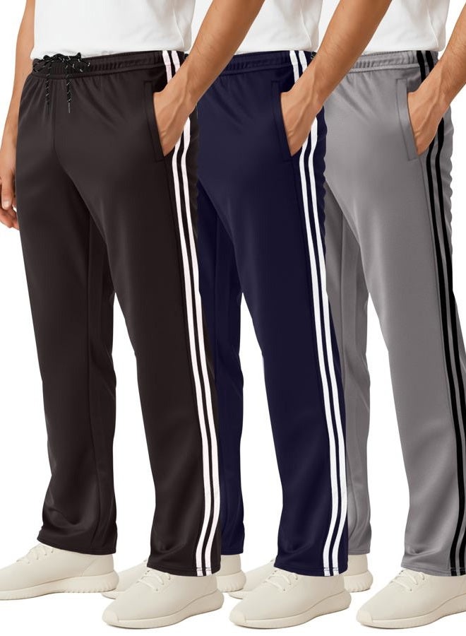 REALESSENTIALS 3 Pack: Big & Tall King Size Mens Men's Mesh Athletic Active Gym Workout Open Bottom Sweatpants Pockets Sports Training Track Running Casual Lounge Quick Dry Relaxed Straight Leg - Set 5, 3X - Image 1