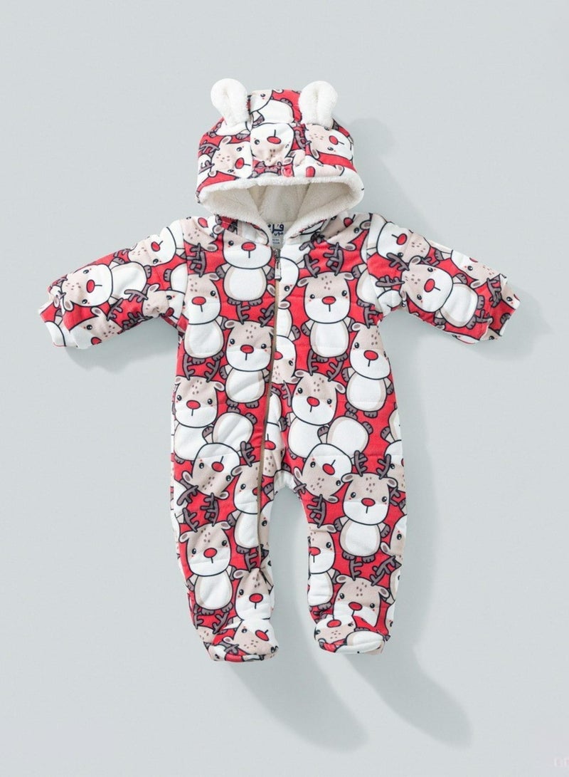 full moon 1 Baby Winter Snowsuit with Hood, Fleece-Lined Zip-Up Romper - Image 1