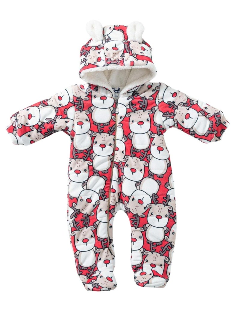 full moon 1 Baby Winter Snowsuit with Hood, Fleece-Lined Zip-Up Romper - Image 2