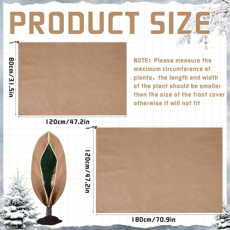 Wesnoy 4 Pcs Plant Covers Freeze Protection 2 Size 47" x 32" and 71" x 47" Reusable Plant Protector with Zipper and Drawstring, Winter Bush Covers Freeze Protection from Cold Sun Frost Wind(Brown) - Image 2