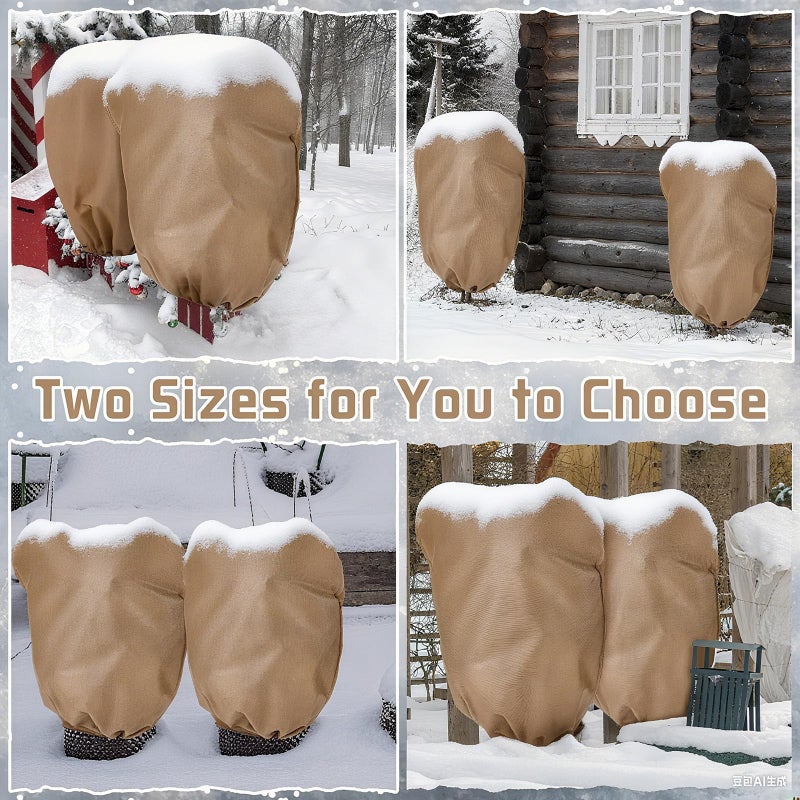 Wesnoy 4 Pcs Plant Covers Freeze Protection 2 Size 47" x 32" and 71" x 47" Reusable Plant Protector with Zipper and Drawstring, Winter Bush Covers Freeze Protection from Cold Sun Frost Wind(Brown) - Image 4