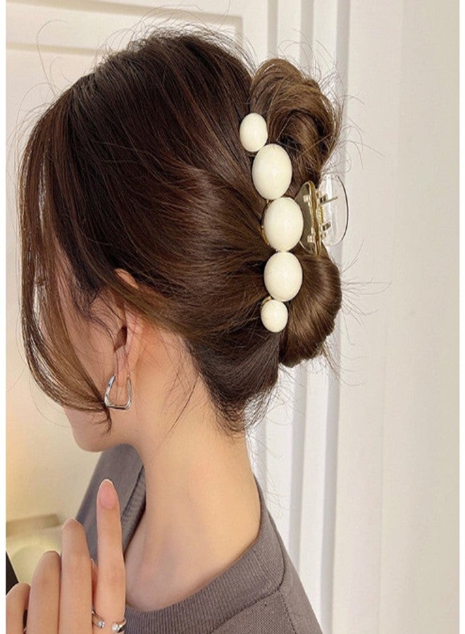 ANNACREATIONS 2 Pcs Korean Fashionable Fancy Stylish Large Pearl Hair Claw Clips Long Hair Jaw Clips Clutches Barrettes Hair Accessories for Women and Girls (Cream) - Image 4