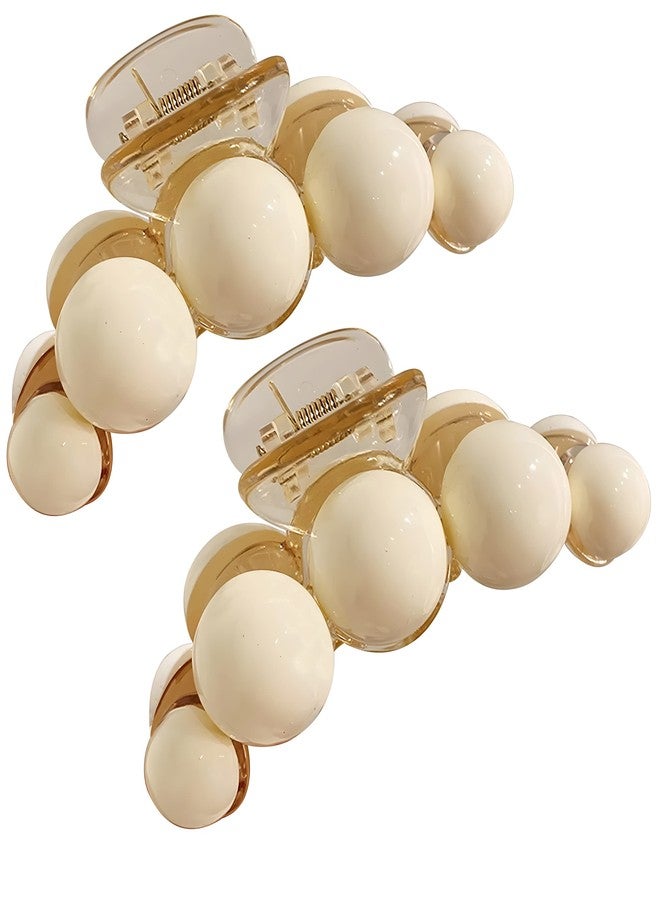 ANNACREATIONS 2 Pcs Korean Fashionable Fancy Stylish Large Pearl Hair Claw Clips Long Hair Jaw Clips Clutches Barrettes Hair Accessories for Women and Girls (Cream) - Image 1