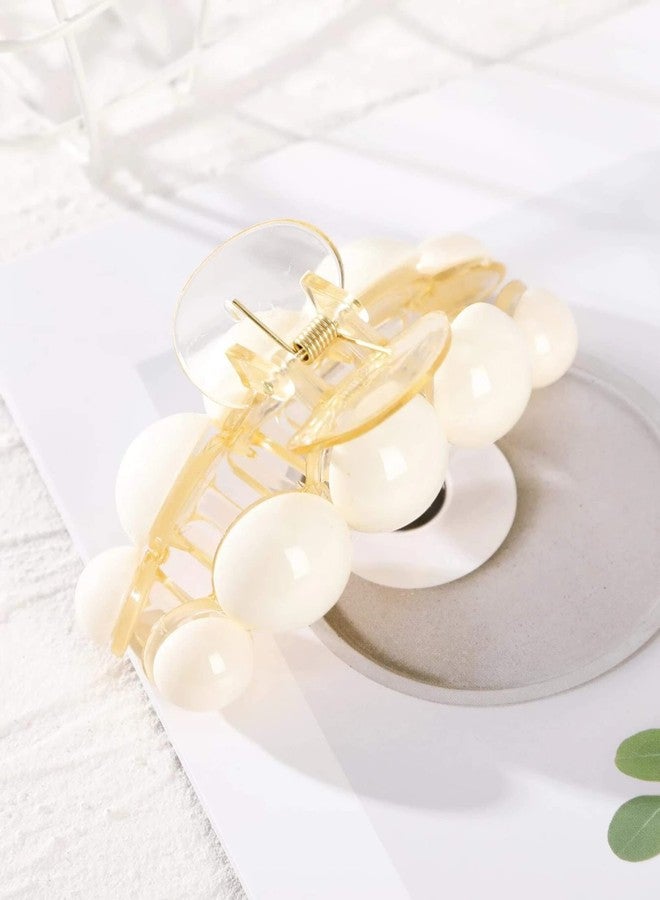 ANNACREATIONS 2 Pcs Korean Fashionable Fancy Stylish Large Pearl Hair Claw Clips Long Hair Jaw Clips Clutches Barrettes Hair Accessories for Women and Girls (Cream) - Image 3