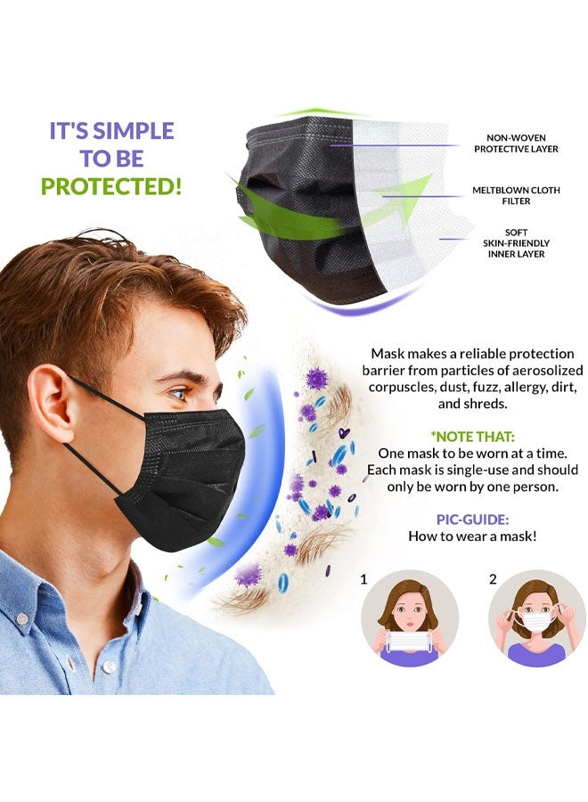 50Pcs Disposable Face Masks, Breathable Mask 3 Layer with Nose Clip Elastic Earloop（Multicolor/Black） - Image 2
