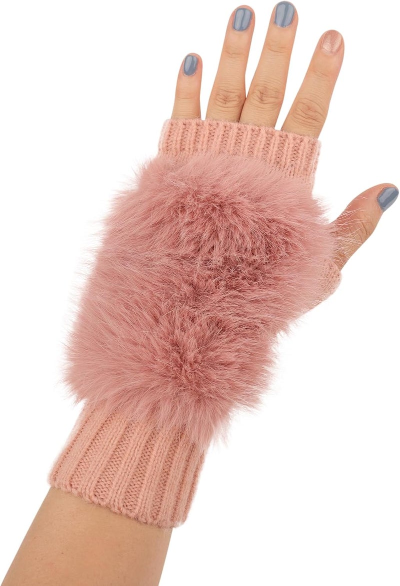 F Flammi Flammi Women Wool Knit Fingerless Gloves Furry Mittens Wrist Warmers - Image 3