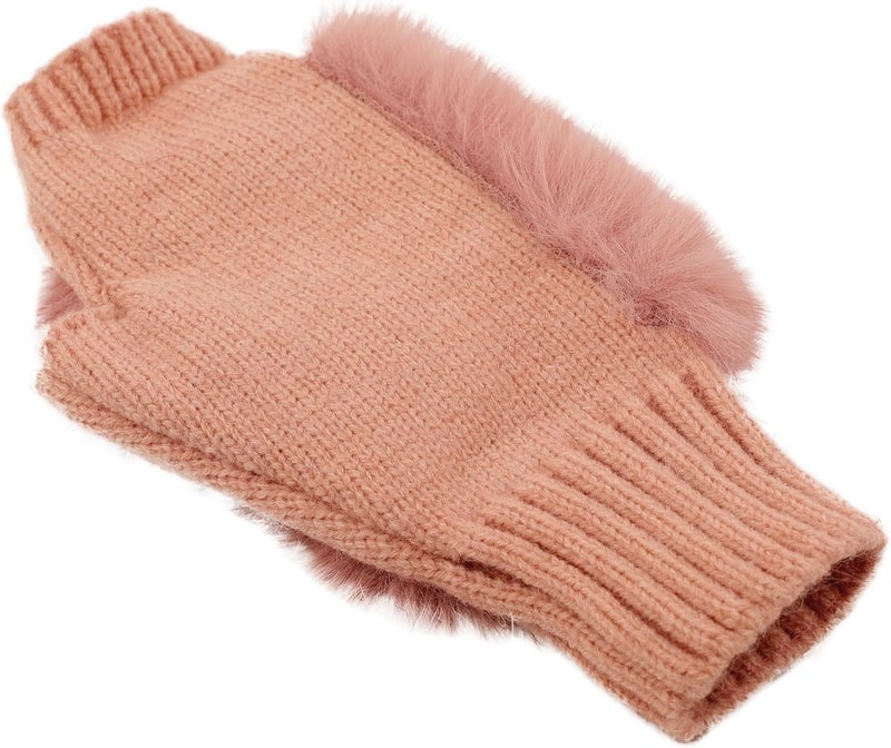 F Flammi Flammi Women Wool Knit Fingerless Gloves Furry Mittens Wrist Warmers - Image 4