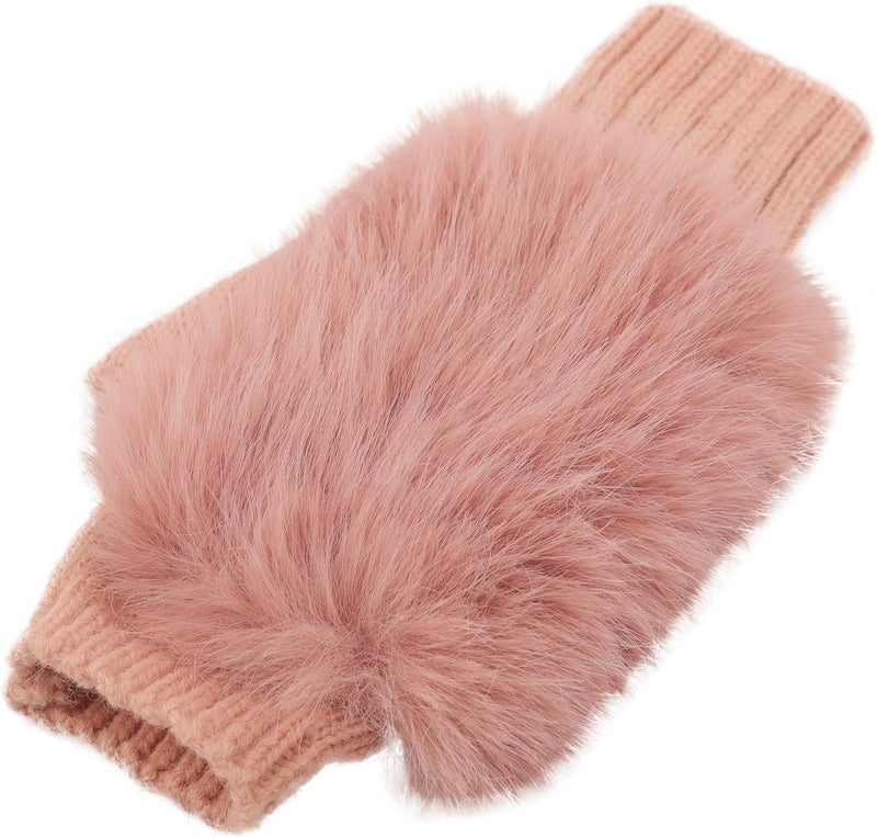 F Flammi Flammi Women Wool Knit Fingerless Gloves Furry Mittens Wrist Warmers - Image 5