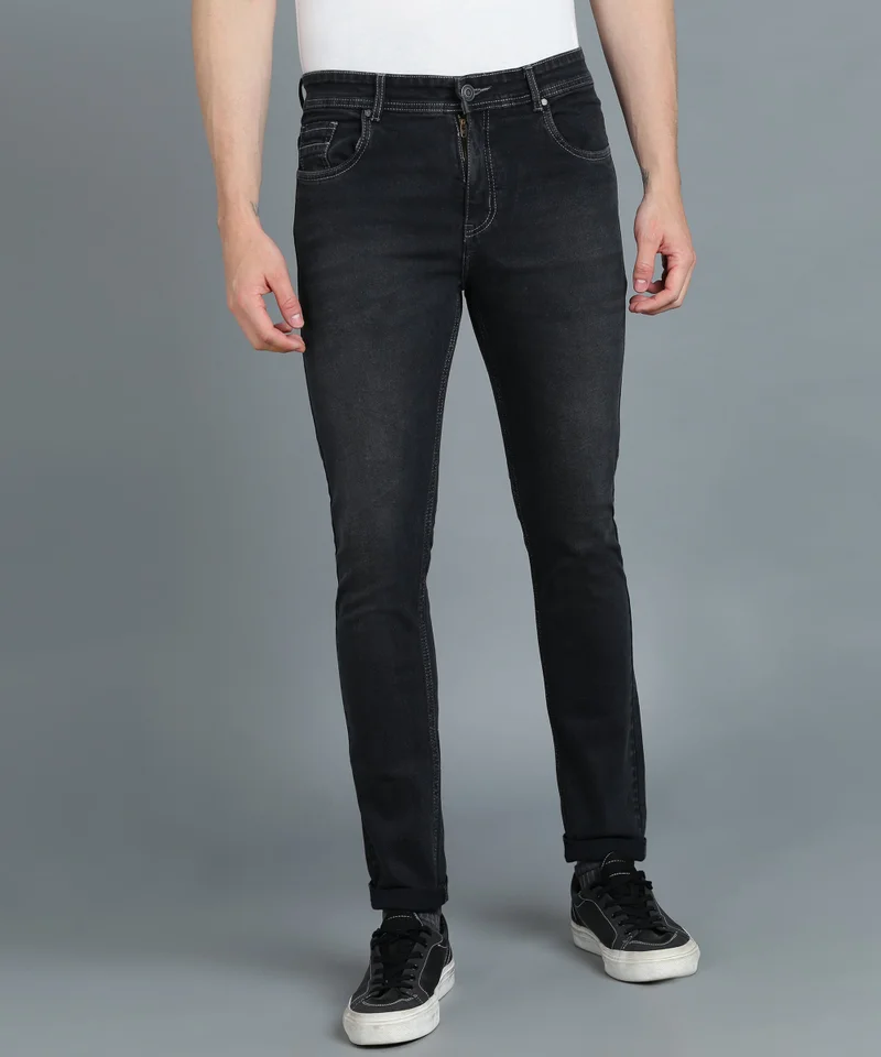 أوربانو فاشن Urbano Fashion Men's Dark Grey Slim Fit Washed Jeans Stretchable