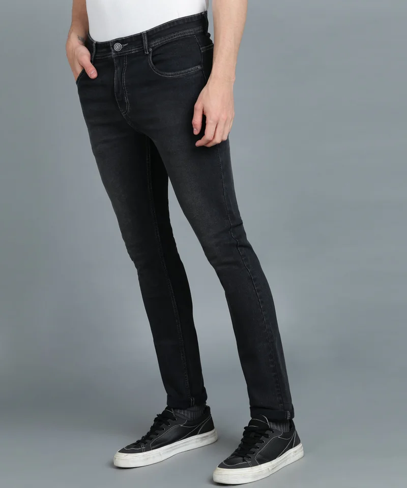 أوربانو فاشن Urbano Fashion Men's Dark Grey Slim Fit Washed Jeans Stretchable