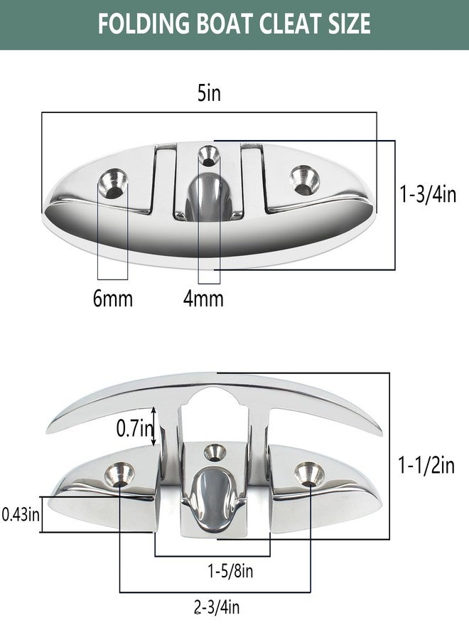 BALAVA 5 Inch Boat Cleats,316 Stainless Steel Folding Boat Dock Cleats,Flip Up Dock Cleat Rope Cleat for Boat,Yacht,Decks,Dock Line Mooring,Fasteners Included (2Pack) - Image 2