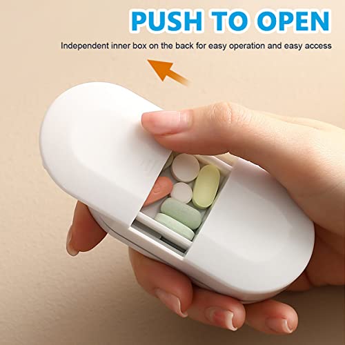 HANNEA® Pill Cutter, Portable Pill Splitter 2-in-1 Pill Case with Stainless Steel Blade, for Small or Large Vitamins Tablets, with Mini Pill Organizer Compartment, White - Image 3