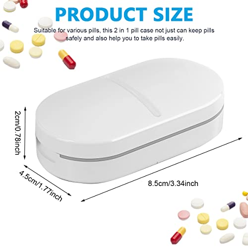 HANNEA® Pill Cutter, Portable Pill Splitter 2-in-1 Pill Case with Stainless Steel Blade, for Small or Large Vitamins Tablets, with Mini Pill Organizer Compartment, White - Image 2