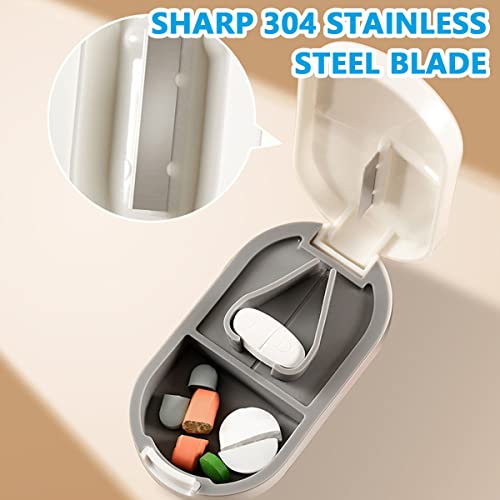 HANNEA® Pill Cutter, Portable Pill Splitter 2-in-1 Pill Case with Stainless Steel Blade, for Small or Large Vitamins Tablets, with Mini Pill Organizer Compartment, White - Image 4