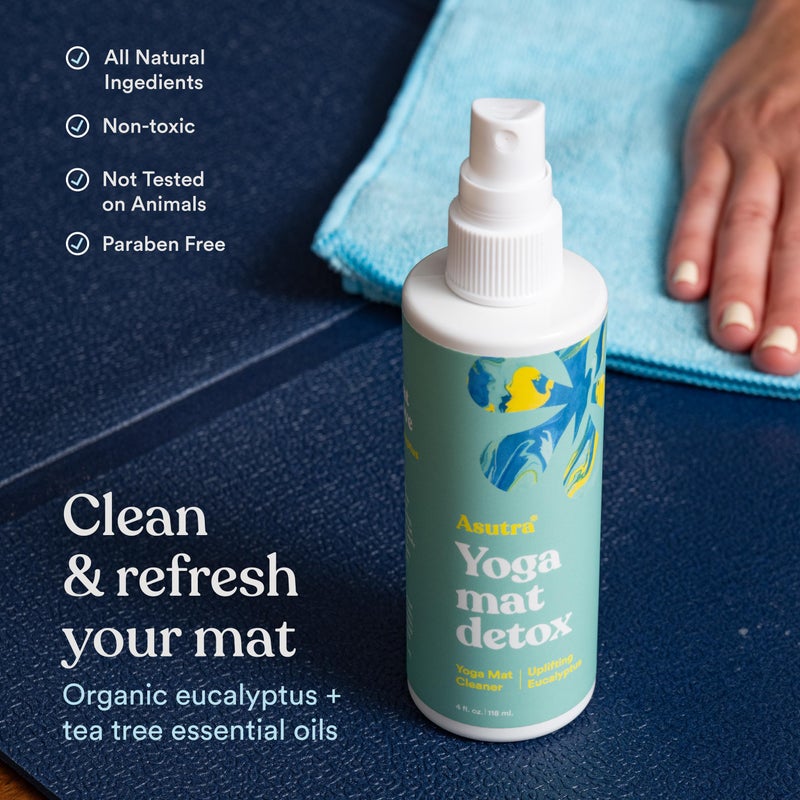 ASUTRA Yoga Mat Cleaner Spray (Uplifting Eucalyptus), 4 fl oz - No Slippery Residue, Organic Essential Oils, Deep-Cleansing for Fitness Gear & Gym Equipment, Microfiber Towel Included - Image 2