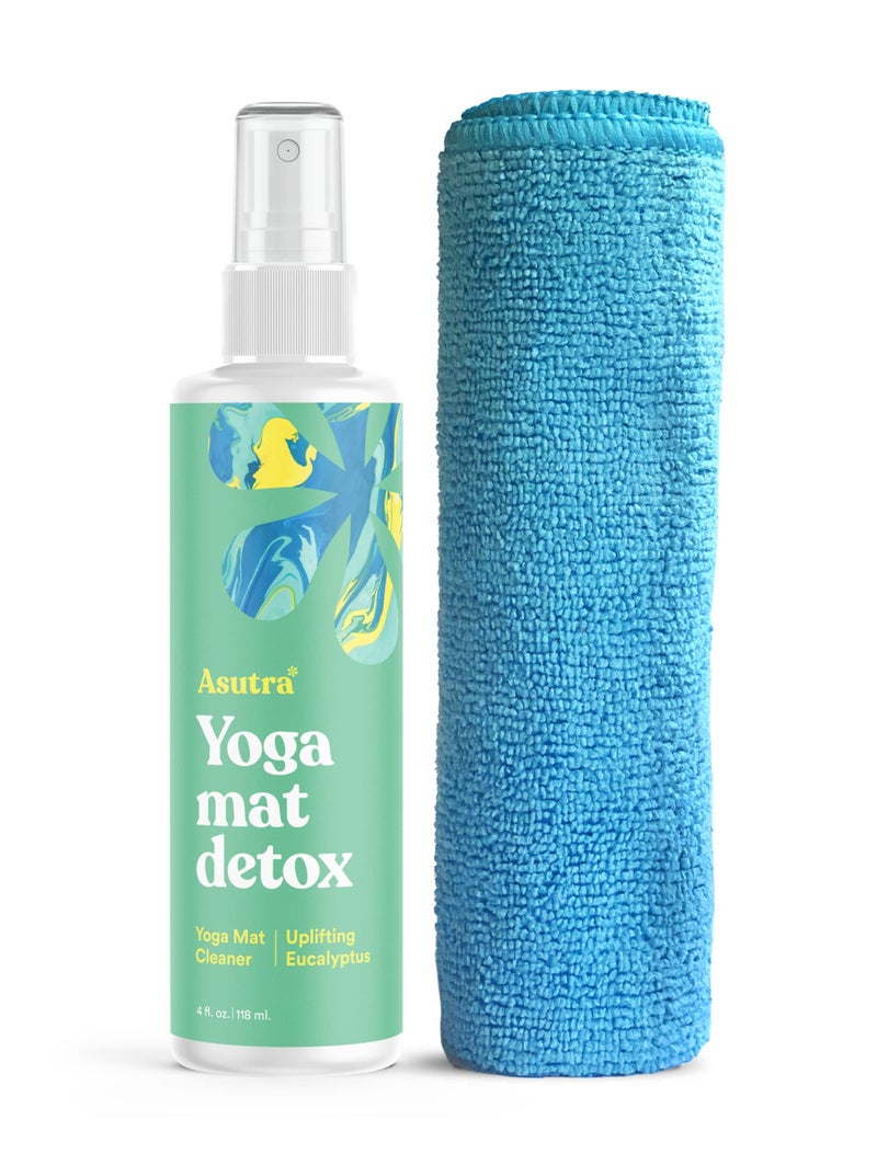 ASUTRA Yoga Mat Cleaner Spray (Uplifting Eucalyptus), 4 fl oz - No Slippery Residue, Organic Essential Oils, Deep-Cleansing for Fitness Gear & Gym Equipment, Microfiber Towel Included - Image 1