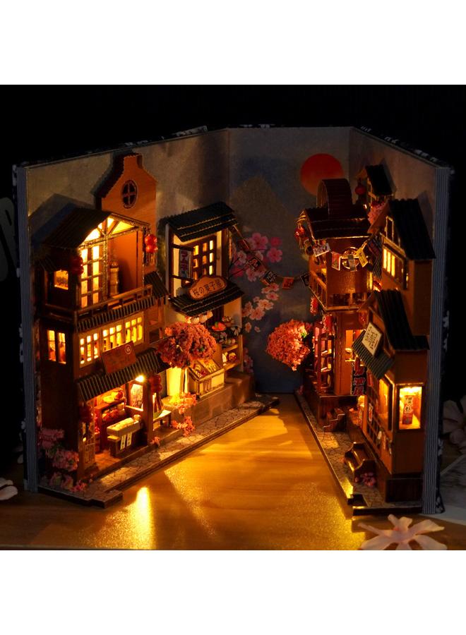 الأزرق جي دبليو DIY كوخ ساكورا زقاق 3D مجمعة باليد ثلاثية الأبعاد مع الأضواء - Image 2