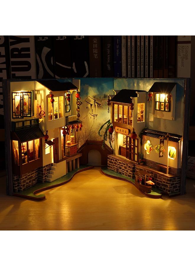 الأزرق جي دبليو DIY كوخ ساكورا زقاق 3D مجمعة باليد ثلاثية الأبعاد مع الأضواء - Image 4