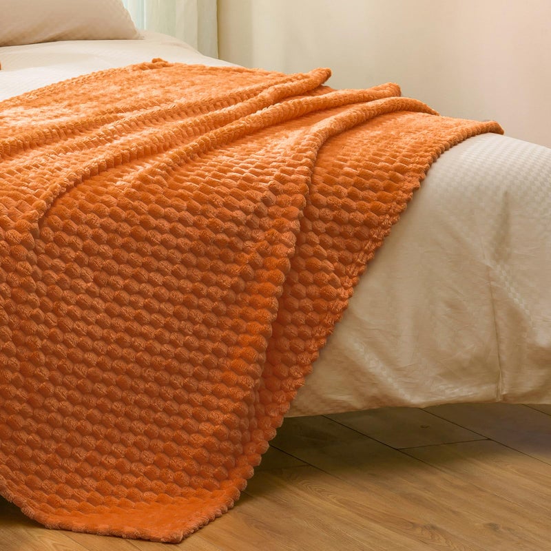 Vessia Flannel Fleece Throw Blanket(50x71inch) with Pillow Cover(18x18Inch)  3D Jacquard Burnt Orange Fuzzy Fall Blanket for Couch Sofa Bed Chair  300GSM Super Soft Cozy Throw for All-Season - Image 4