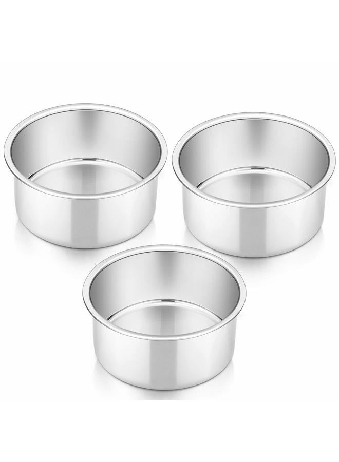 P&P CHEF طقم قوالب كعك 4 بوصة من 3 قطع، P&P CHEF قوالب دائرية صغيرة من الفولاذ المقاوم للصدأ لخبز الكعك المصغر والبيتزا والخبز، غير سامة وصحية، مانعة للتسرب وسهلة التنظيف، تشطيب مرآة وسهلة الإخراج - Image 1