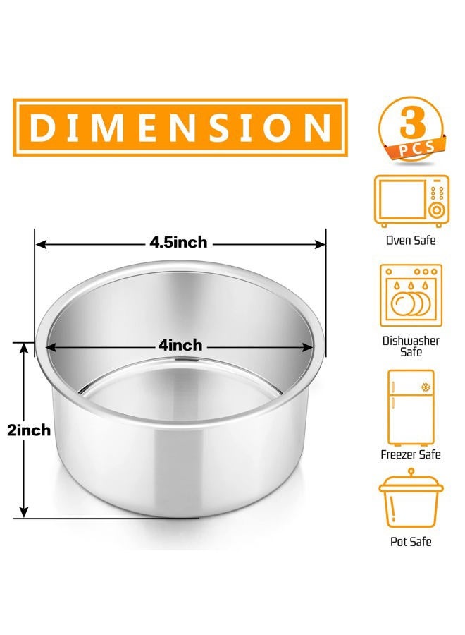 P&P CHEF طقم قوالب كعك 4 بوصة من 3 قطع، P&P CHEF قوالب دائرية صغيرة من الفولاذ المقاوم للصدأ لخبز الكعك المصغر والبيتزا والخبز، غير سامة وصحية، مانعة للتسرب وسهلة التنظيف، تشطيب مرآة وسهلة الإخراج - Image 2