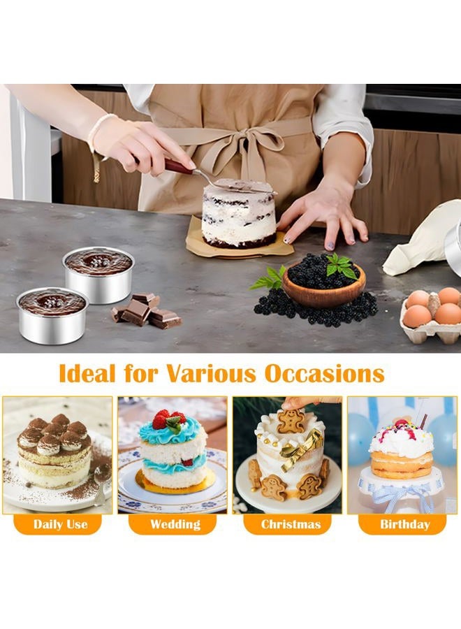 P&P CHEF طقم قوالب كعك 4 بوصة من 3 قطع، P&P CHEF قوالب دائرية صغيرة من الفولاذ المقاوم للصدأ لخبز الكعك المصغر والبيتزا والخبز، غير سامة وصحية، مانعة للتسرب وسهلة التنظيف، تشطيب مرآة وسهلة الإخراج - Image 4